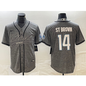 Nike Lions 14 St Brown Grey Baseball Vapor Limited Men Jersey