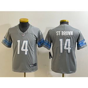 Nike Lions 14 St Brown Grey Vapor Untouchable Limited Youth Jersey