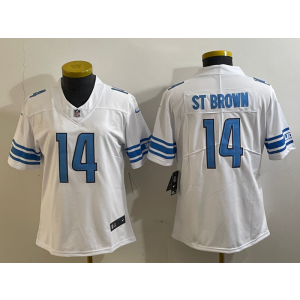 Nike Lions 14 St Brown White Vapor Untouchable Limited Women Jersey