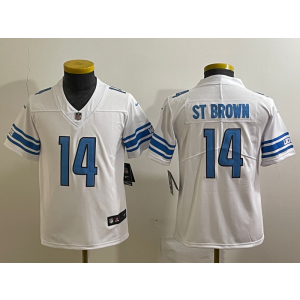 Nike Lions 14 St Brown White Vapor Untouchable Limited Youth Jersey