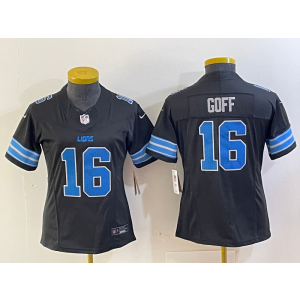Nike Lions 16 Jared Goff Black 2024 F.U.S.E. Vapor Limited Women Jersey
