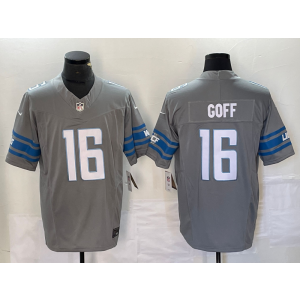 Nike Lions 16 Jared Goff Grey 2023 F.U.S.E Vapor Limited Men Jersey