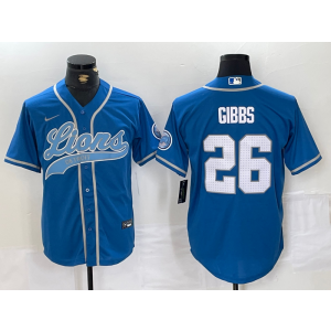 Nike Lions 26 Jahmyr Gibbs Blue Vapor Baseball Limited Men Jersey