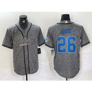 Nike Lions 26 Jahmyr Gibbs Gray Vapor Baseball Limited Men Jersey