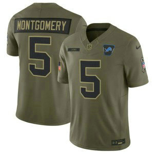 Nike Lions 5 David Montgomery Olive 2025 Salute to Service F.U.S.E. Vapor Limited Men Jersey