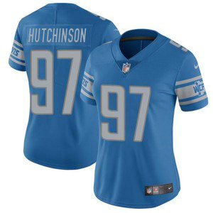 Nike Lions 97 Aidan Hutchinson Blue Vapor Limited Women Jersey(Run Small) Nike Lions 97 Aidan Hutchinson Blue Vapor Limited Women Jersey(Run Small)