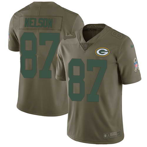 Nike Men's Green Bay Packers #87 Jordy Nelson Olive 2017 Salute To Service Stitched NFL Limited Jersey