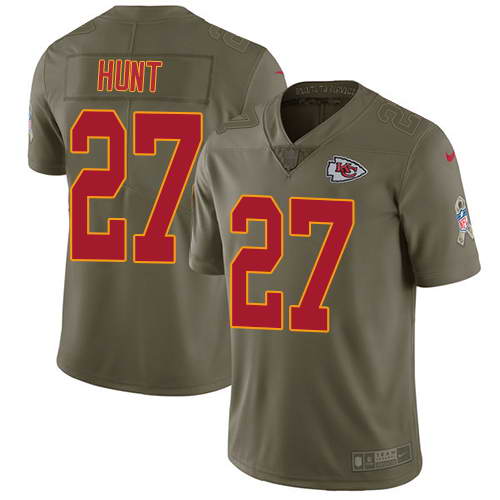 Nike Men's Kansas City Chiefs #27 Kareem Hunt Olive 2017 Salute To Service Stitched NFL Limited Jersey