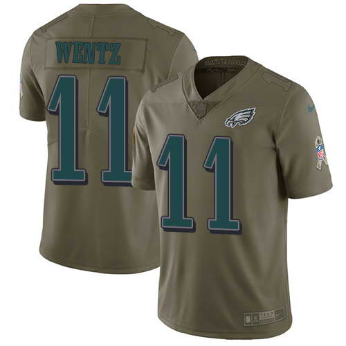 Nike Men's Philadelphia Eagles #11 Carson Wentz Olive 2017 Salute To Service Stitched NFL Limited Jersey Nike Men's Philadelphia Eagles #11 Carson Wentz Olive 2017 Salute To Service Stitched NFL Limited Jersey