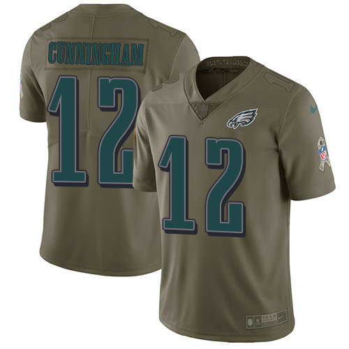 Nike Men's Philadelphia Eagles #12 Randall Cunningham Olive 2017 Salute To Service Stitched NFL Limited Jersey