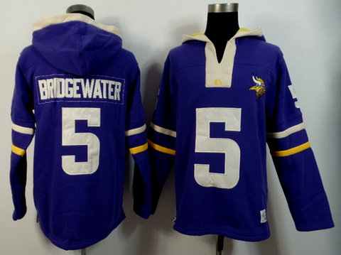Nike Minnesota Vikings #5 Teddy Bridgewater Purple Team Color Team Color 2015 NFL Hoodie