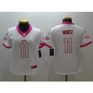 Nike NFL Eagles 11 Carson Wentz White Pink Women Jersey