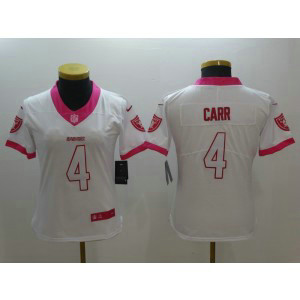 Nike NFL Raiders 4 Derek Carr White Pink Women Jersey