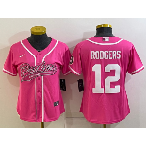 Nike Packers 12 Rodgers Pink White Vapor Baseball Limited Women Jersey