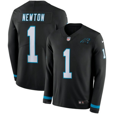 Nike Panthers #1 Cam Newton Black Therma Long Sleeve Jersey Nike Panthers #1 Cam Newton Black Therma Long Sleeve Jersey