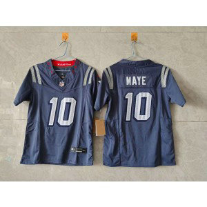 Nike Patriots 10 Drake Maye Blue Rivalries F.U.S.E. Vapor Limited Youth Jersey