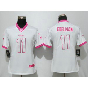 Nike Patriots 11 Julian Edelman White Pink Women Game Jersey