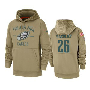Nike Philadelphia Eagles 20 Miles Sanders Tan 2019 Salute to Service Sideline Therma Pullover Hoodie