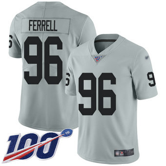 Nike Raiders #96 Clelin Ferrell Silver Men's Stitched NFL Limited Inverted Legend 100th Season Jersey Nike Raiders #96 Clelin Ferrell Silver Men's Stitched NFL Limited Inverted Legend 100th Season Jersey