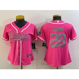 Nike Raiders 28 Josh Jacobs Pink Vapor Baseball Limited Women Jersey
