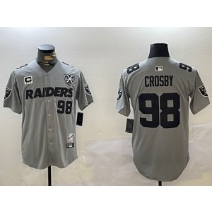 Nike Raiders 98 Maxx Crosby Grey Vapor Baseball Limited Men Jersey with 65 Patch Nike Raiders 98 Maxx Crosby Grey Vapor Baseball Limited Men Jersey with 65 Patch