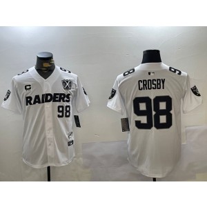 Nike Raiders 98 Maxx Crosby White Vapor Baseball Limited Men Jersey with 65 Patch Nike Raiders 98 Maxx Crosby White Vapor Baseball Limited Men Jersey with 65 Patch