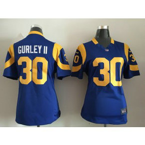 Nike Rams 30 Todd Gurley II Royal Blue Women Game NFL Jersey