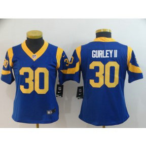 Nike Rams 30 Todd Gurley II Royal Vapor Untouchable Limited Women Jersey