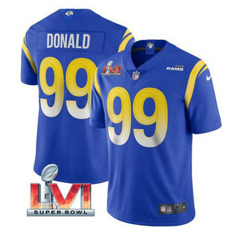 Nike Rams 99 Aaron Donald Royal 2022 Super Bowl LVI Vapor Limited Jersey Nike Rams 99 Aaron Donald Royal 2022 Super Bowl LVI Vapor Limited Jersey