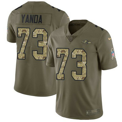 Nike Ravens 73 Marshal Yanda Olive Camo Salute To Service Limited Jersey