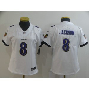 Nike Ravens 8 LaMar Jackson White Vapor Untouchable Limited Women Jersey