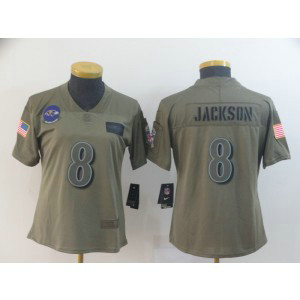 Nike Ravens 8 Lamar Jackson 2019 Olive Salute To Service Limited Women Jersey