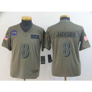Nike Ravens 8 Lamar Jackson 2019 Olive Salute To Service Limited Youth Jersey