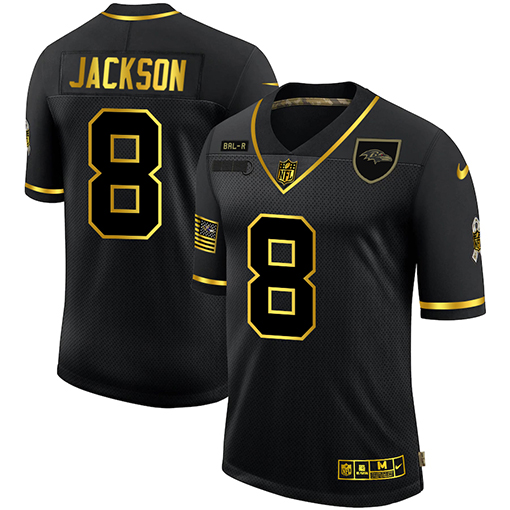 Nike Ravens 8 Lamar Jackson Black Gold 2020 Salute To Service Limited Jersey Nike Ravens 8 Lamar Jackson Black Gold 2020 Salute To Service Limited Jersey
