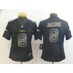 Nike Ravens 8 Lamar Jackson Black Gold Vapor Untouchable Limited Women Jersey