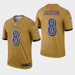 Nike Ravens 8 Lamar Jackson Gold Inverted Legend Men Jersey