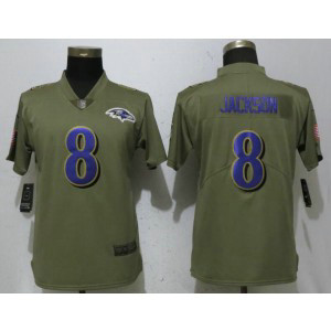 Nike Ravens 8 Lamar Jackson Olive 2017 Salute To Service Limited Women Jersey