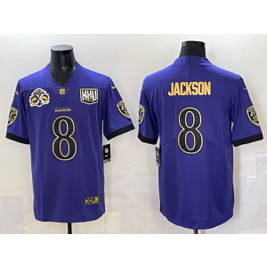 Nike Ravens 8 Lamar Jackson Purple Gold Vapor Limited Men Jersey with Patch Nike Ravens 8 Lamar Jackson Purple Gold Vapor Limited Men Jersey with Patch