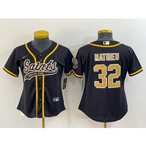 Nike Saints 32 Tyrann Mathieu Black Vapor Baseball Limited Women Jersey
