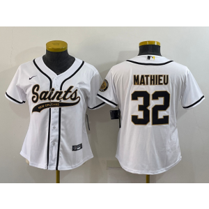 Nike Saints 32 Tyrann Mathieu White Vapor Baseball Limited Women Jersey