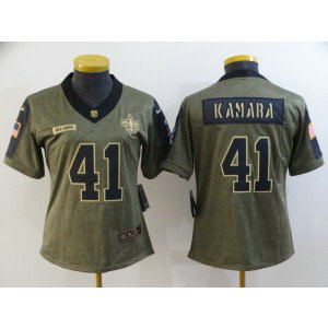 Nike Saints 41 Alvin Kamara 2021 Olive Salute To Service Limited Women Jersey