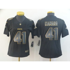 Nike Saints 41 Alvin Kamara Black Gold Vapor Untouchable Limited Women Jersey