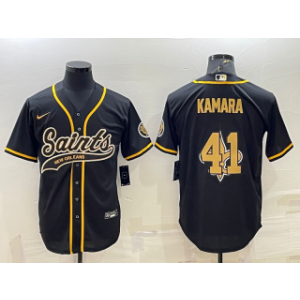Nike Saints 41 Alvin Kamara Black Team Big Logo With Patch Vapor Baseball Limited Men Jersey