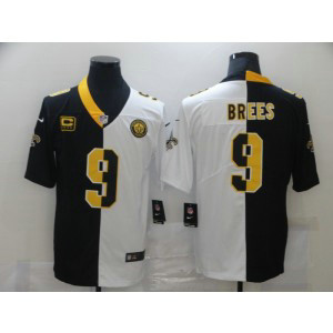 Nike Saints 9 Drew Brees Black White Split Limited Men Jersey