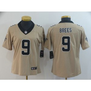 Nike Saints 9 Drew Brees Gold Inverted Legend Women Jersey