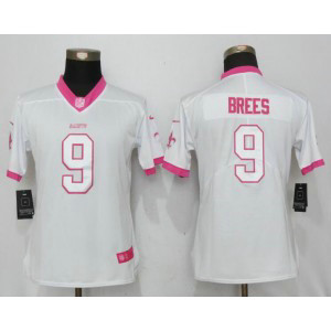 Nike Saints 9 Drew Brees White Pink Women Game Jersey