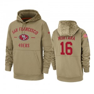 Nike San Francisco 49ers 16 Joe Montana Tan 2019 Salute To Service Sideline Therma Pullover Hoodie