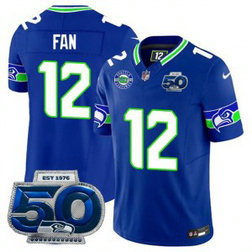 Nike Seahawks 12 Fan Royal F.U.S.E. Vapor Limited Men Jersey with 50th Patch