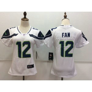 Nike Seahawks 12 Fan White Vapor Untouchable Limited Women Jersey
