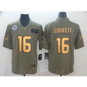 Nike Seahawks 16 Tyler Lockett Gold 2019 Olive Salute To Service Limited Men Jersey